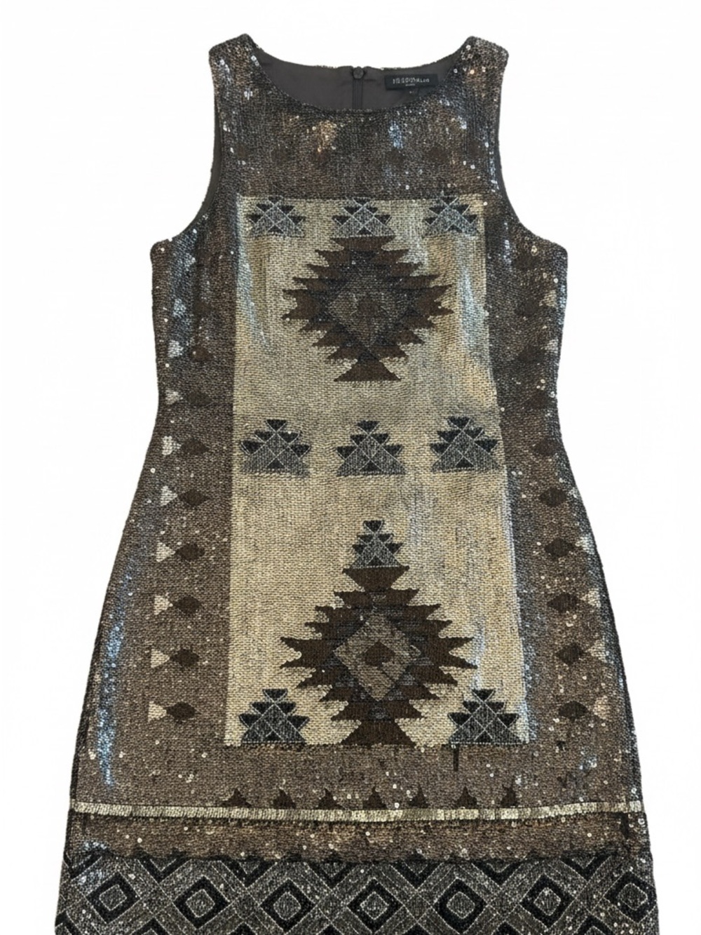 All Saints Metallic Sequin Mini Dress in Gold and Black